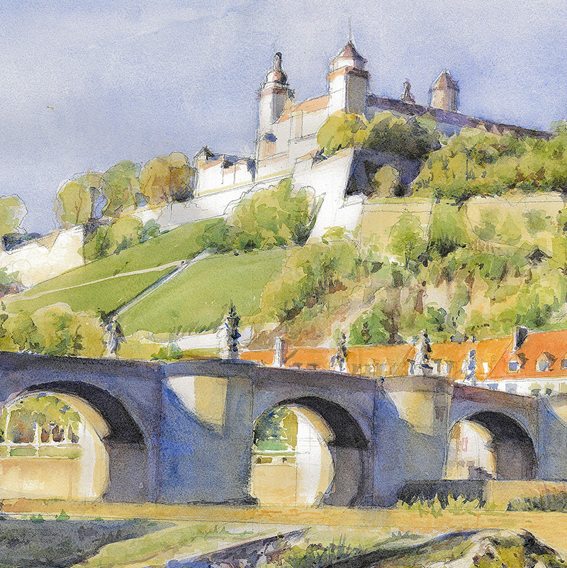 Würzburg, Alte Mainbrücke mit Festung