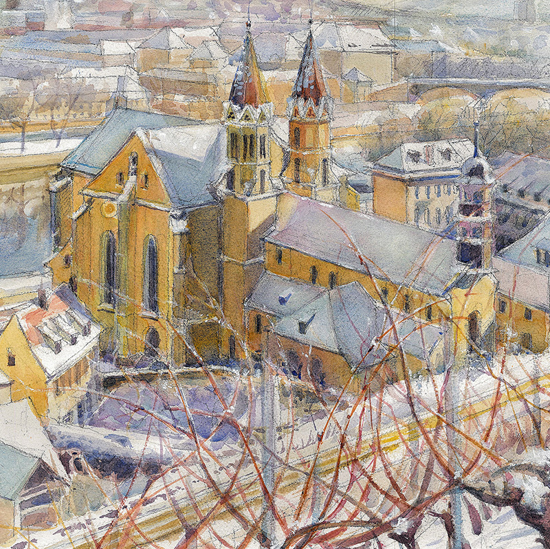 Würzburg, St. Burkarder Kirche im Winter