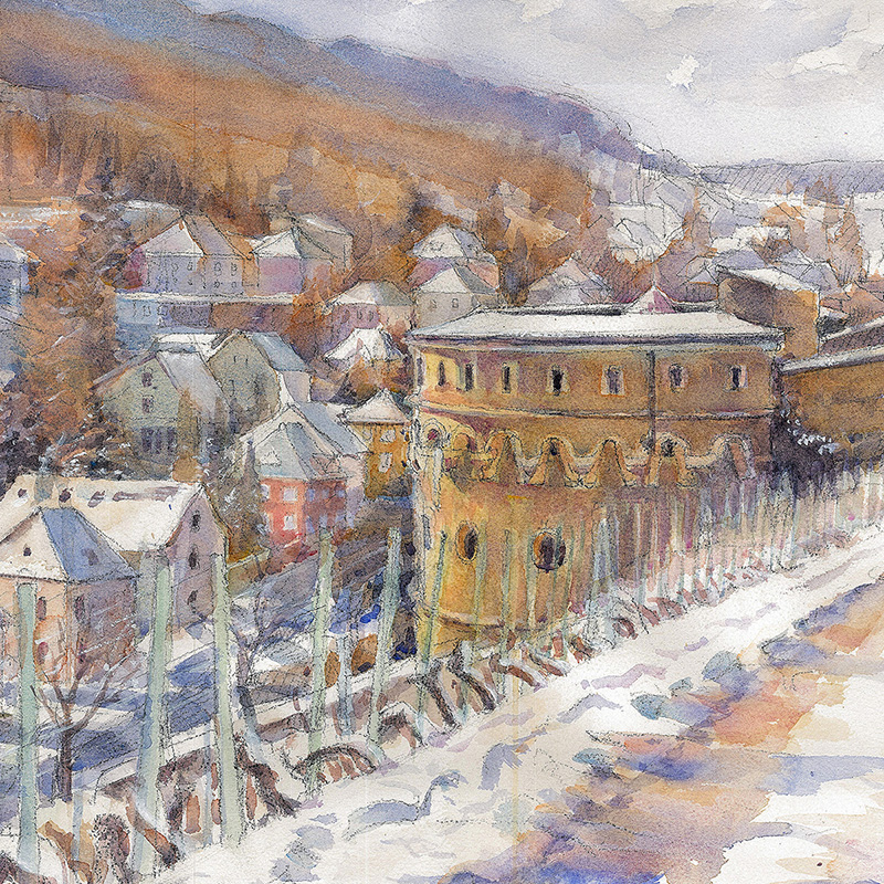 Würzburg, Maschikuliturm im Winter